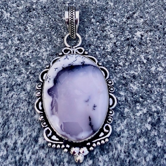 Sterling Silver White Black And Oblique Dendrite Opal Pendant - Picture 3 of 6